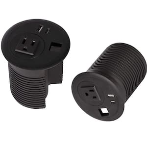 2-Piece 5-in-1 Desktop Power Grommet with AC Plug Outlet, USB (Type-A and Type-C) and Receptacle Outlet (RJ45, HDMI)