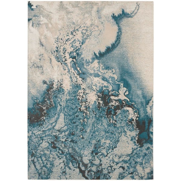 Nourison Maxell Ivory/Teal 6 ft. x 9 ft. Abstract Contemporary Area Rug