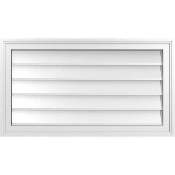 Ekena Millwork 32 in. x 18 in. Vertical Surface Mount PVC Gable Vent: Decorative with Brickmould Frame