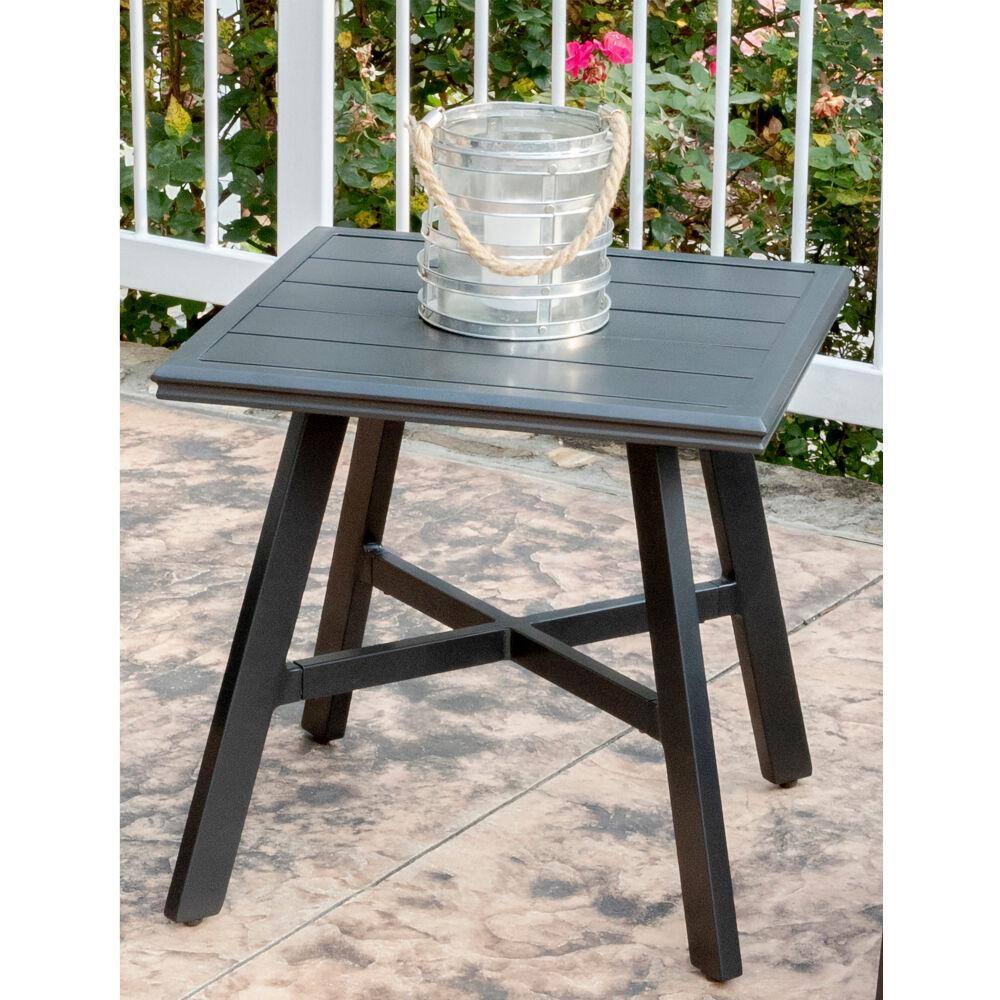 Hanover Gunmetal Aluminum 22" Square Slat-Top Outdoor Side Table