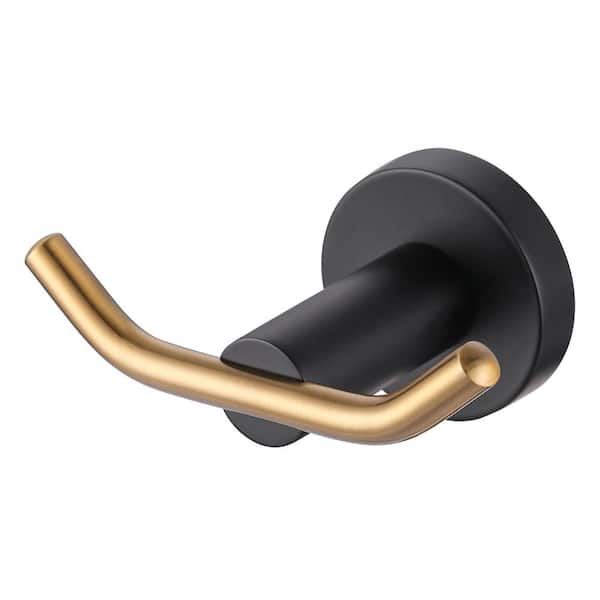 J-hook Double Robe/Towel Hook in Black and Gold