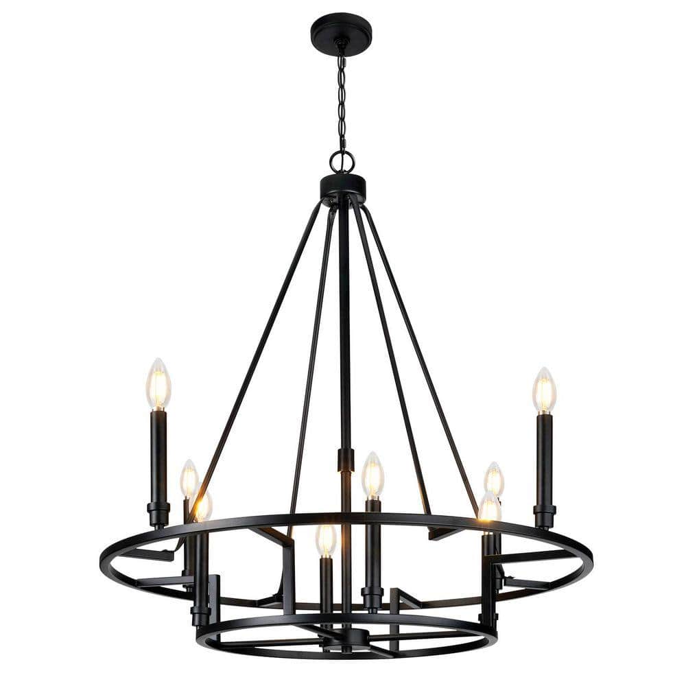 8-Light Matte Black Wheel Design Double-Tier Round Chandelier for Dining Room with Dimmable E12 Bulbs price history on PriceWatchPro