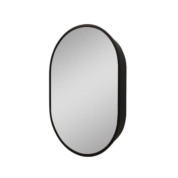 21 in. W x 31 in. H Oval Black Framed Surface Mount Bathroom Medicine Cabinet with Mirror