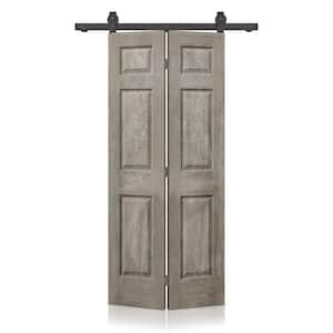 24 in. x 80 in. Vintage Gray Stain 6 Panel MDF Composite Hollow Core Bi-Fold Barn Door with Sliding Hardware Kit
