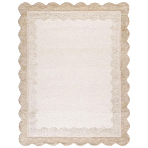 Martha Stewart Denali 8 ft. x 10 ft. Specialty Beige/Ivory Border Wavy Indoor/Outdoor Area Rug