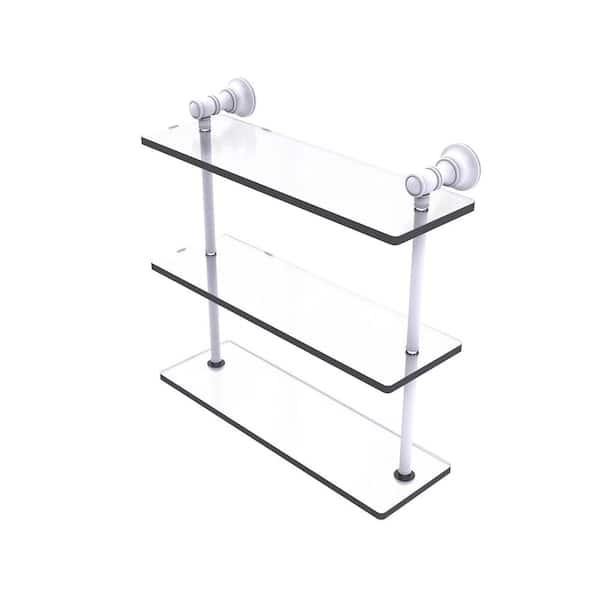 Allied Brass Carolina 16 in. x 16 in. H x 5.54 in. D Brass Rectangular Triple Glass Shelf in Matte White