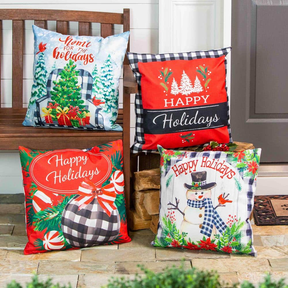 Evergreen Enterprises Happy Holidays 18 in. x 18 in. Interchangeable Pillow Covers (Set of 4
