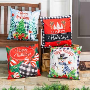 Happy Holidays 18 in. x 18 in. Interchangeable Pillow Covers (Set of 4)
