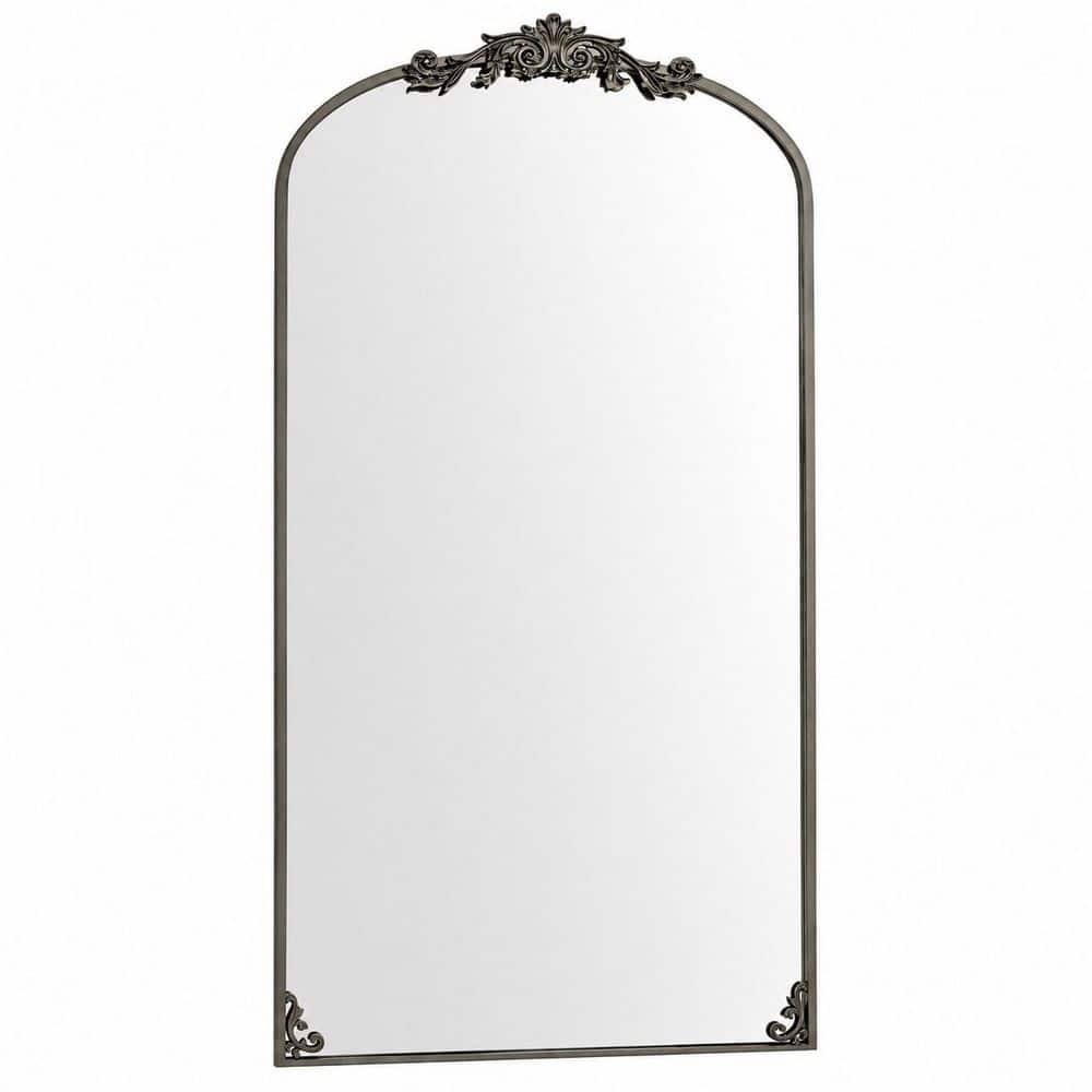 76 in. H x 34 in. W Black Arched Frameless Wall Mirror, Vintage