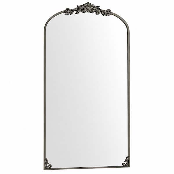 76 in. H x 34 in. W Black Arched Frameless Wall Mirror, Vintage