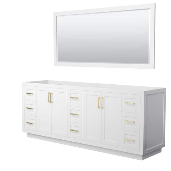 Wyndham Collection Miranda 83.25 in. W x 21.75 in. D x 33 in. H Double Sink Bath Vanity Cabinet without Top in White with 70 in. Mirror