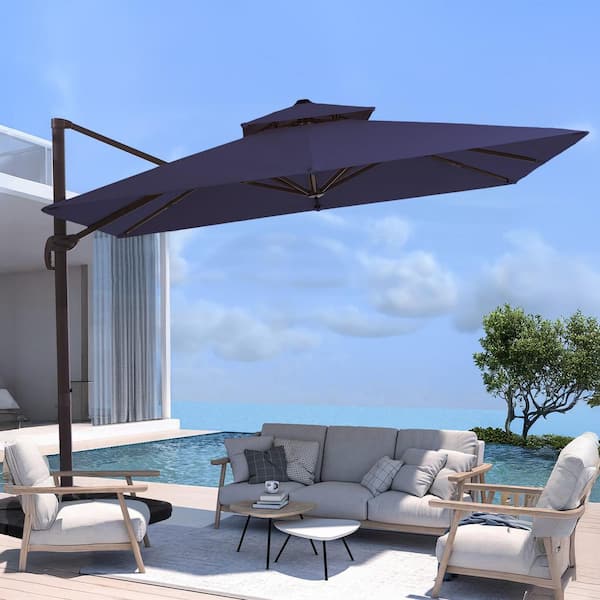 JEAREY 9 ft. x 9 ft. Aluminum Square Cantilever Patio Umbrella with Weighted Base in Navy