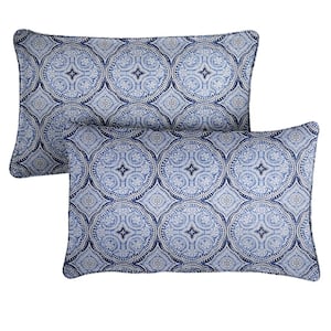 Blue Rectangular Outdoor Corded Lumbar Pillows (2-Pack)