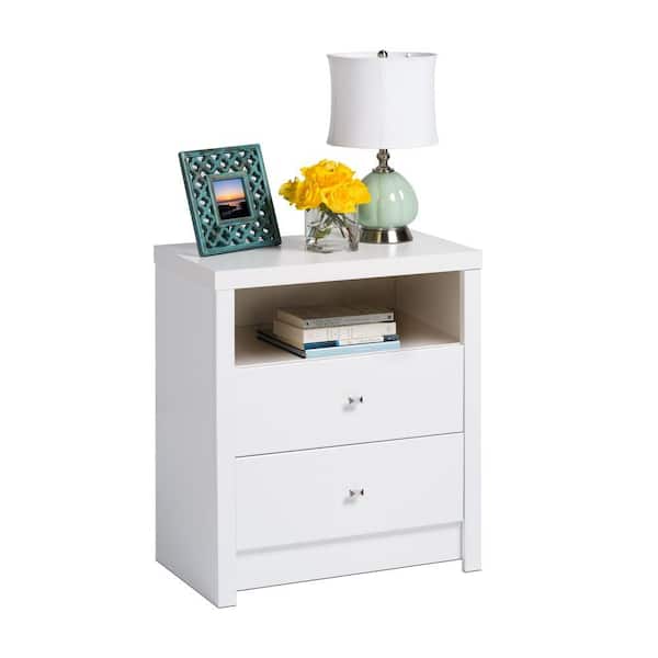 Prepac Calla White 2-Drawer 25 in. W Contemporary Nightstand Side Table, Night Stand Bedside Table,White Nightstand for Bedroom