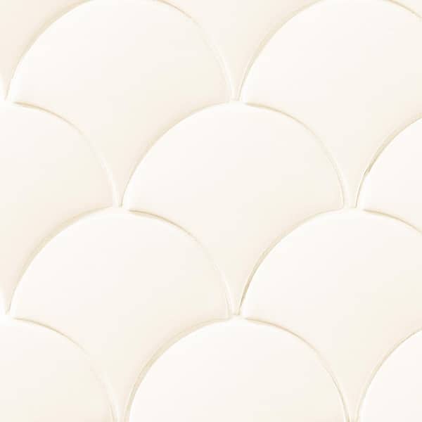 Ivy Hill Tile Beta Pure White 5 in. x 0.39 in. Scallop Polished Ceramic Tile Sample