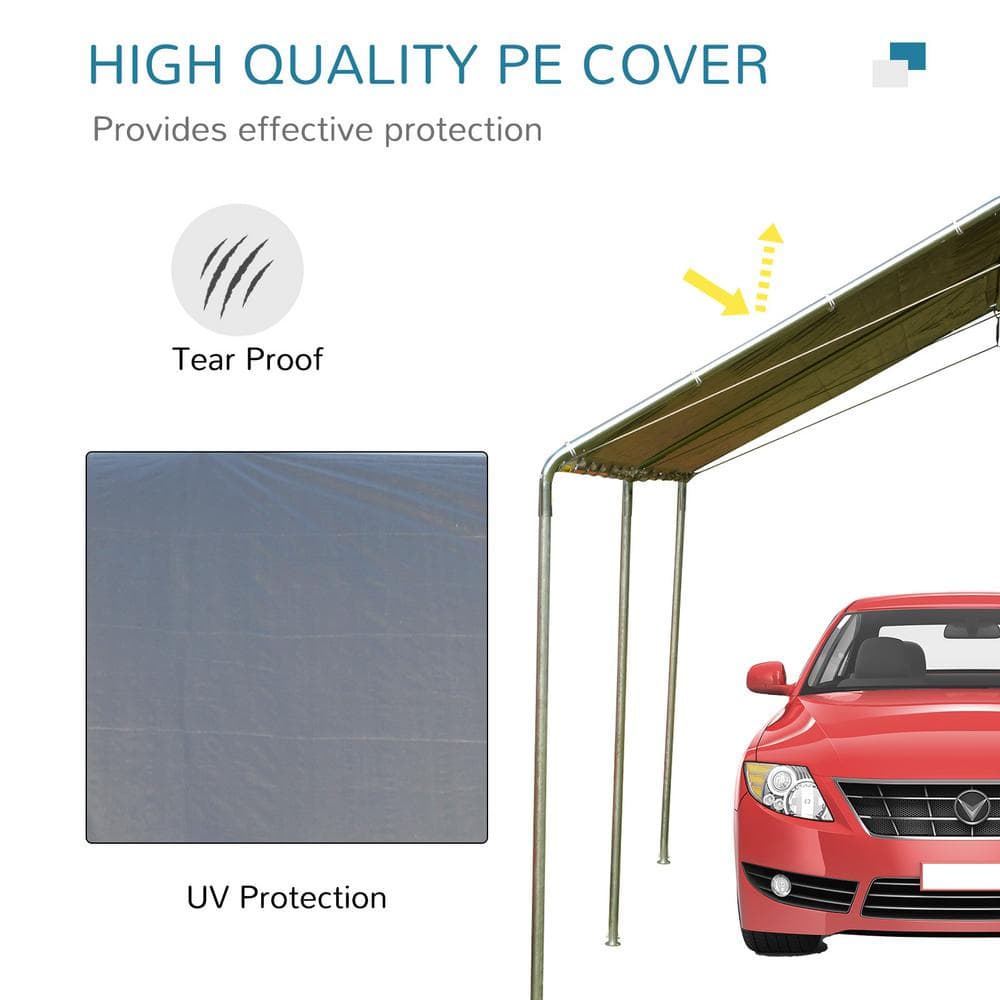 Gray 10' x 20' Portable Galvanized Steel Carport Kit