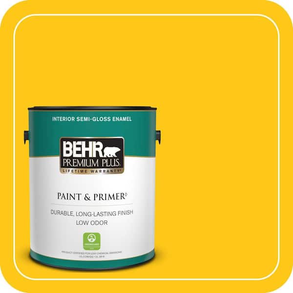 BEHR PREMIUM PLUS 1 gal. #P300-7 Unmellow Yellow Semi-Gloss Enamel Low Odor Interior Paint & Primer