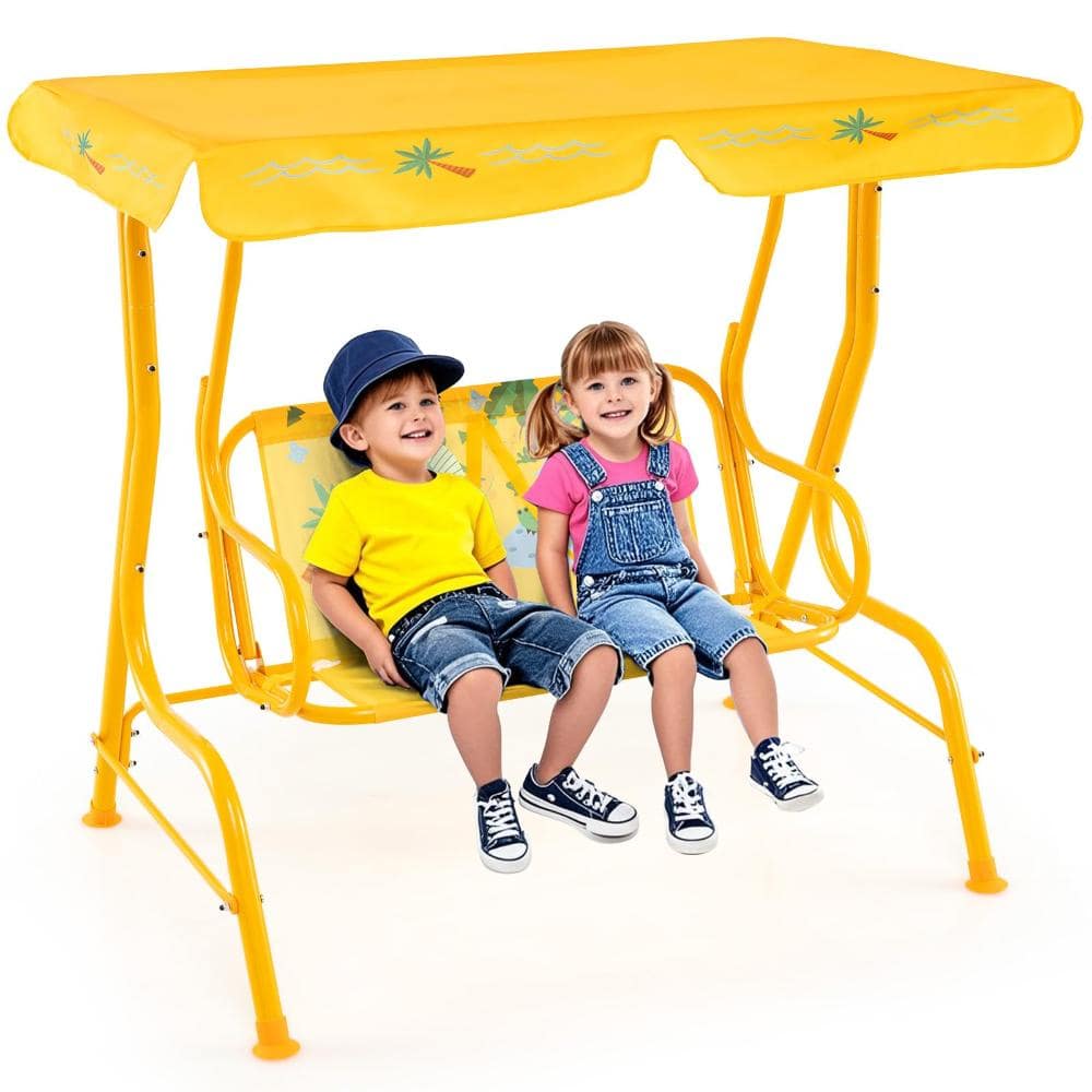 44 in. Kids 2-Seat Patio Swing with Adjustable Oxford Canopy, Safety Belts and Metal Stand, Yellow price history on PriceWatchPro