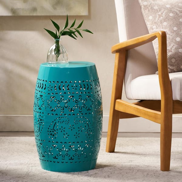 AUTMOON Ruby Outdoor Iron Side Table, Teal