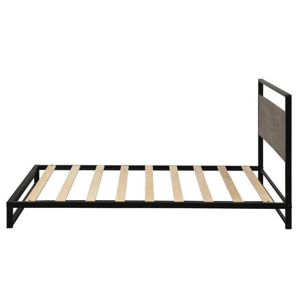 Espresso Twin Metal Bed Frame With Wood, Steel Bed Frame With Wood Slats