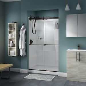 Contemporary 48 in. x 71 in. Frameless Sliding Shower Door in Bronze with 1/4 in. (6mm) Clear Glass