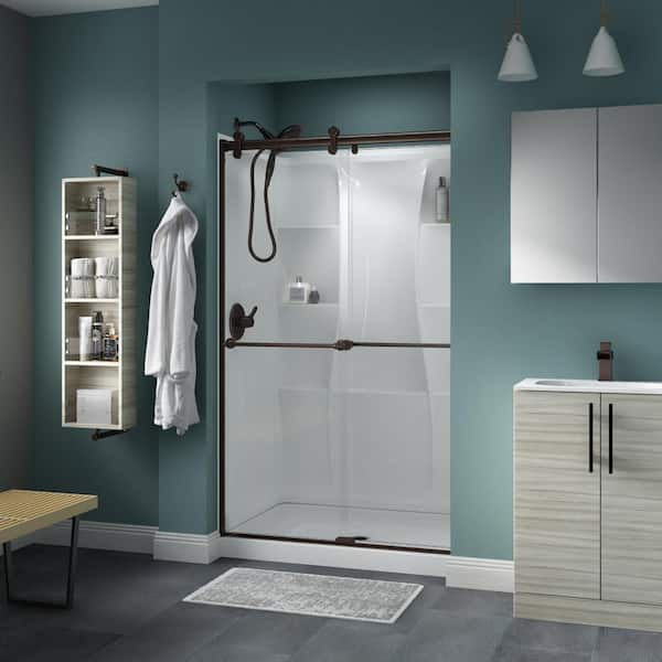 Delta Contemporary 48 in. x 71 in. Frameless Sliding Shower Door in Bronze with 1/4 in. (6mm) Clear Glass