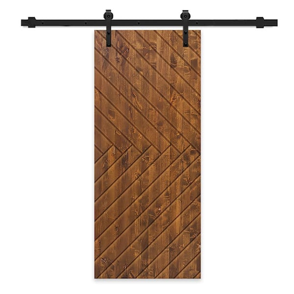 CALHOME 24 in. x 80 in. Walnut Stained Pine Wood Modern Interior Sliding Barn Door with Hardware Kit