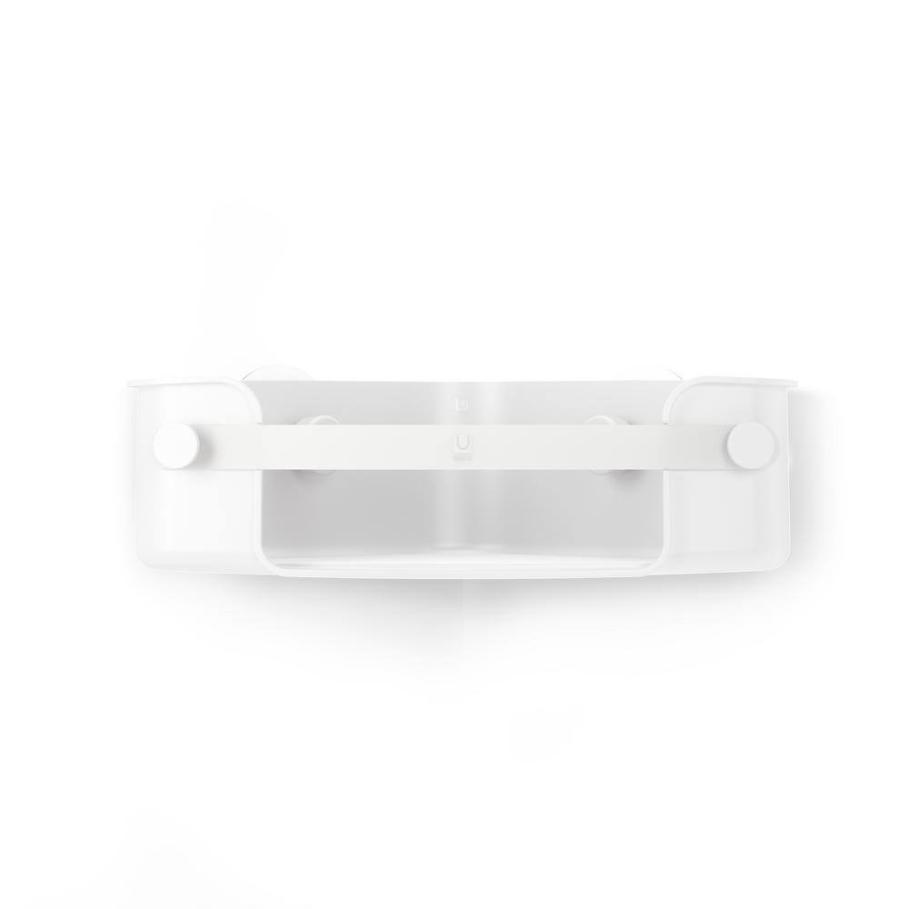 White Plastic Adhesive Shower Corner Bin with Hooks