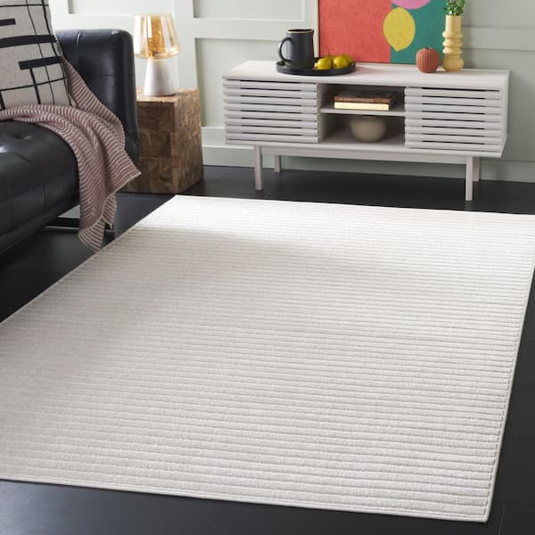 Stella Ivory 4 ft. x 6 ft. Solid Striped Indoor/Outdoor Area Rug
