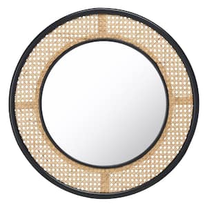 Byleth 23.6 in. W x 23.6 in. H Wood Round Modern Black/Natural Wall Mirror