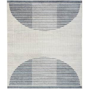 Astra Machine Washable Ivory Blue 8 ft. x 10 ft. Geometric Kids Contemporary Area Rug