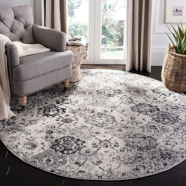 Madison Silver/Gray 9 ft. x 9 ft. Round Border Area Rug