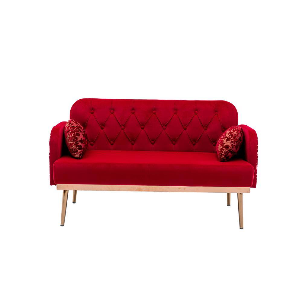 Modern 55.12 in. Red Velvet 2-Seater Loveseat with Metal Feet ...