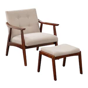 Take a Seat Natalie Sandy Beige Fabric/Espresso Accent Chair and Ottoman Set