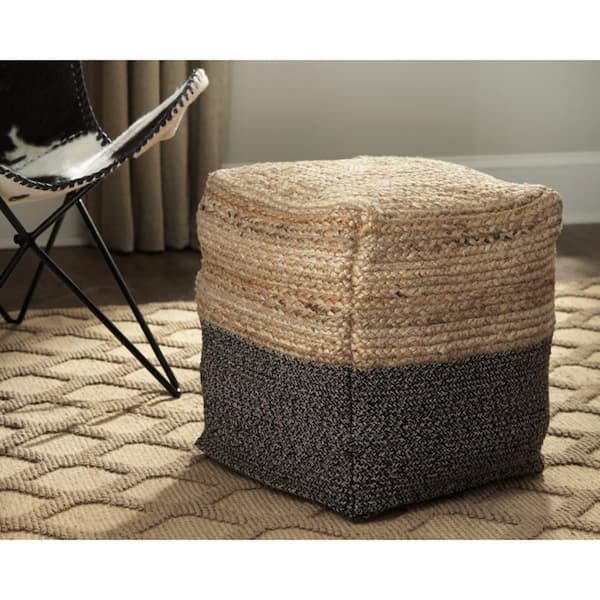 Signature Design By Ashley Sweed Valley Brown/Black Jute/Cotton 19 in. W x 19 in. D x 18 in. H Pouf