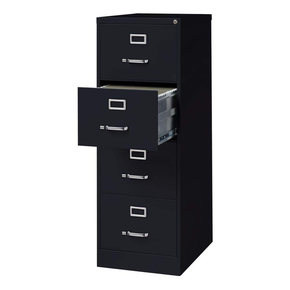 Black 25" Deep 4-Drawer Metal Vertical File Cabinet