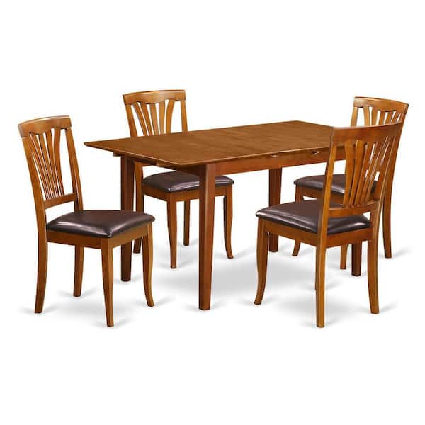 East West Furniture 5-Piece Saddle Brown Finish Solid Wood Top - Dining Room Set with Leaf - Seats 4