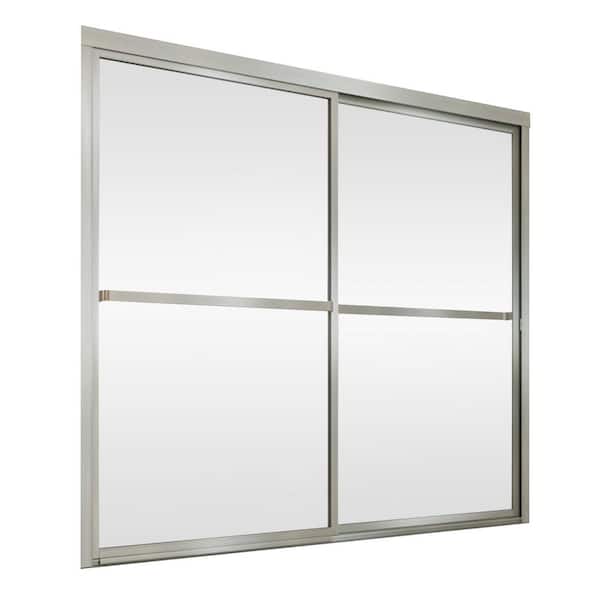 ANGELES HOME 59 in. W x 56 in. H Semi-Frameless Double Sliding Shower Door Soft Close with Clear Glass, Silver