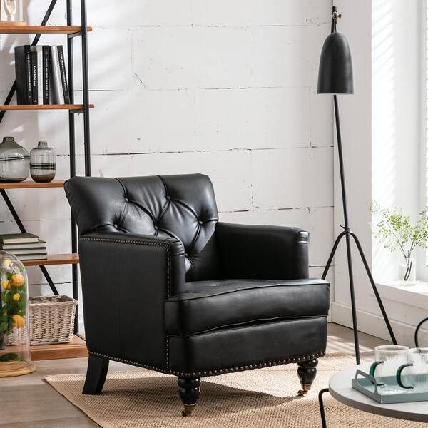 black upholstered accent chair