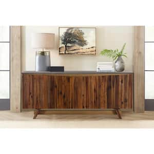 Picadilly 80 in. L 4-Door Sideboard Buffet with Concrete Top and Rustic Wood Frame