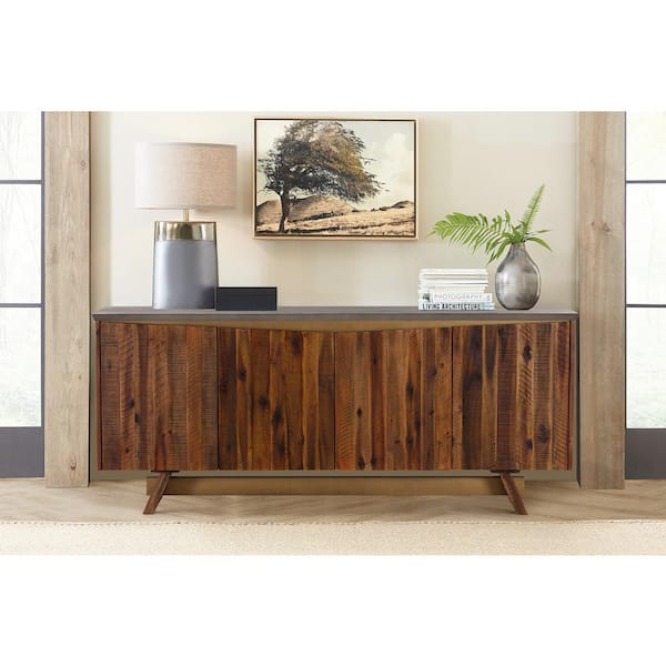 Armen Living Picadilly 80 in. L 4-Door Sideboard Buffet with Concrete Top and Rustic Wood Frame