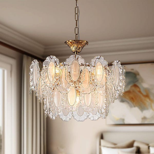 19.7 in 6-Light Dimmable Integrated LED Golden Retro French-style Glass Chandelier (Bulbs Not Included) for Living Room