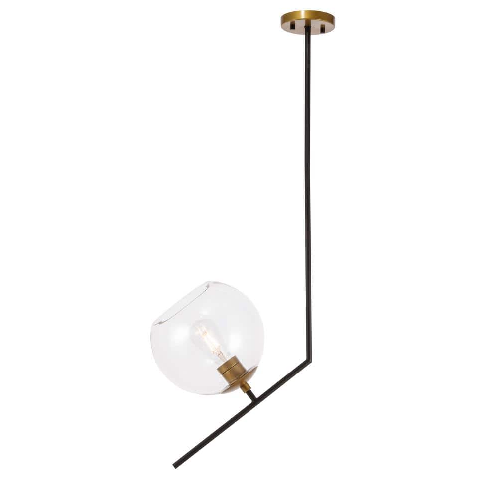 Timeless Home 16.2 in. 1-Light Black And Brass And Clear Glass Pendant Ligh
