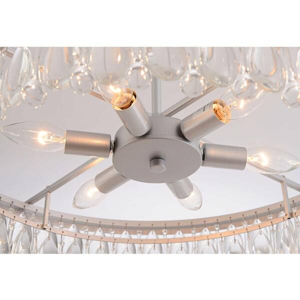 Jojospring Adela 24 in. Dia Matte Silver Finish Crystal 6