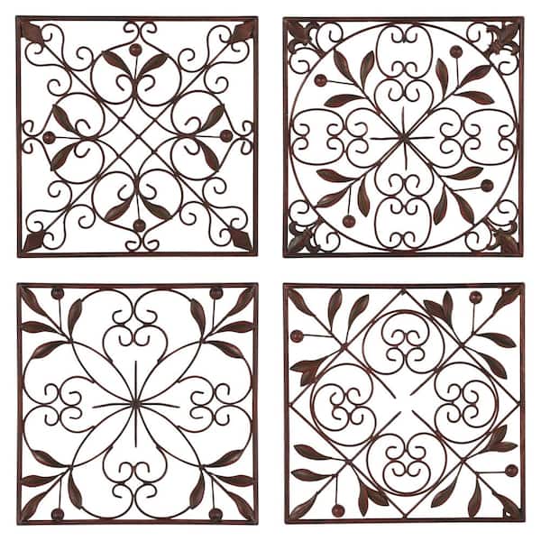 Litton Lane 14 In X Brown Metal Rustic Wall Decor Set Of 4 50035 The Home Depot - Wall Decor Sets 4