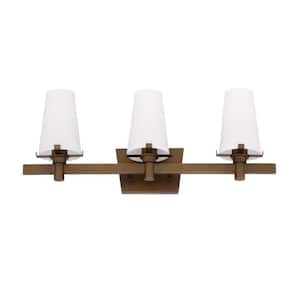 Hyde Park 24 in. 3-Light Vintage Gold Modern Vanity with Opal Glass Shades