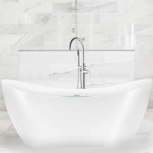 Freestanding 59 in. Fiberglass Flatbottom Stand Alone Non-Whirlpool Bathtub with Tub Filler Combo in Glossy White