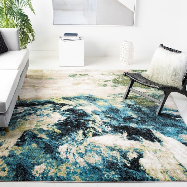 Glacier 11 ft. x 15 ft. Navy/Green Abstract Area Rug