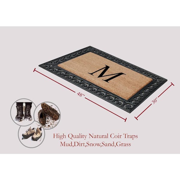 A1 Home Collections A1hc Paisley Border Heavy Duty Large Size Doormat Black/Beige Double Door Doormat 2 Pack(30X48 & 30x60)