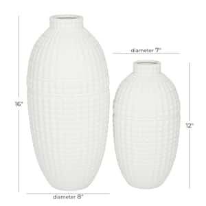 16 in., 12 in. White Ceramic Decorative Vase (Set of 2)